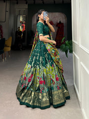 Festive Wear Kalamkari Print Green Color Festive Wear Lehenga Choli