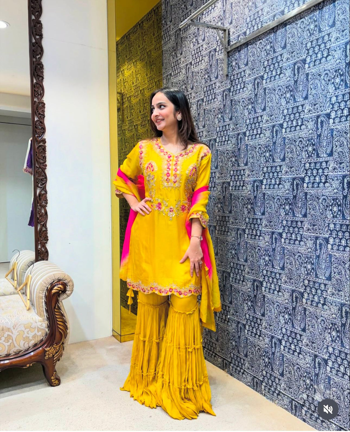 Designer Sequence Work Yellow Color Sharara Suit