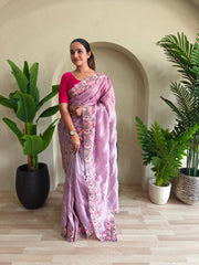 Beautiful Crush Silk Lavender Color Saree