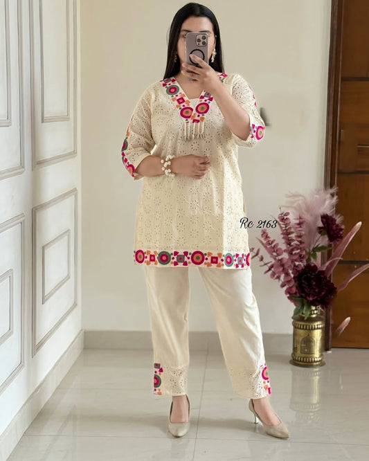 Gorgeous White Color Thread Work Co-ord Set