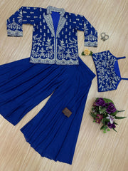 Glimmering Heavy Work Navy Blue Color Palazzo Suit With Koti