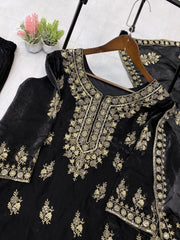 Ravishing Black Fendy Embroidery Work Sharara Suit