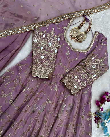 Demanding Sequence Work Lavender Color Anarkali Gown