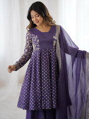 Stylish Purple Crunchy Silk Sequence Work Sharara Suit
