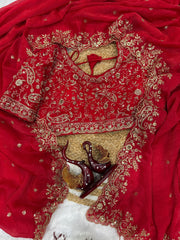 Lovely Red Chiffon Zari Work Saree