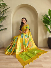 Multi Color Design Stylish Print Yellow Color Saree