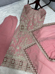 Peaceful Heavy Embroidery Work Pink Color Palazzo With Dupatta Set