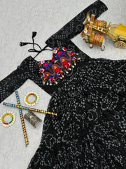 Ravishing Black Georgette Embroidery Work Gown For Navratri Wear