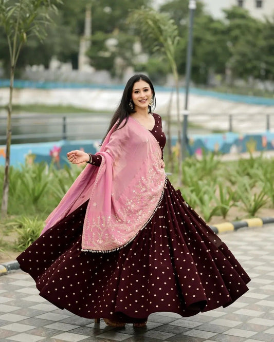 Daisy Maroon Poly Rayon Sequence Work Lehenga Choli