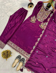 Wine Color Embroidery Work Salwar Suit