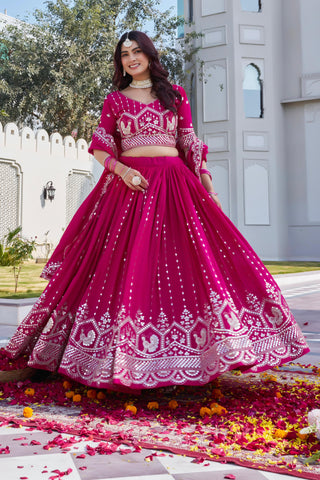 Gorgeous Pink Vichitra Thread Work Lehenga Choli
