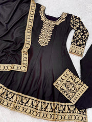 Classy Embroidery Work Black Color Anarkali Suit
