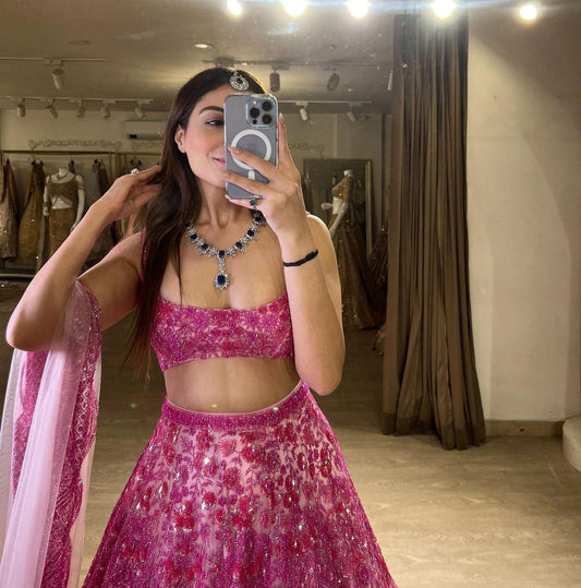 Wedding Wear Sequins Work Pink Color Lehenga Choli