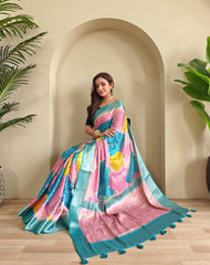 Multi Color Design Stylish Print Sky Color Saree