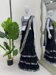 Demanding Black Color Ready To Wear Lehenga Saree