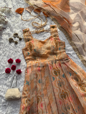 Trendy Peach Organza Digital Print Gown
