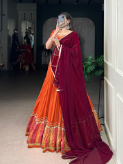 Lovely Orange Rayon Bandhej Print Lehenga Choli