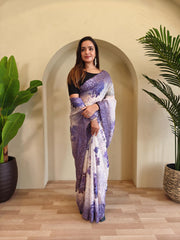 Classic Purple Color Digital Print Organza Saree