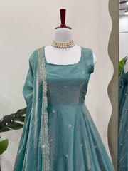 Wonderful Fandy Silk Sky Blue Color Gown