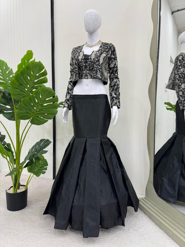 Attractive Tapeta Silk Black Color Lehenga Choli With Koti