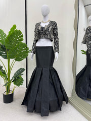 Attractive Tapeta Silk Black Color Lehenga Choli With Koti