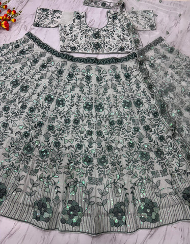 Green Color Embroidered Bridal Lehenga Choli Set