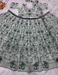 Green Color Embroidered Bridal Lehenga Choli Set