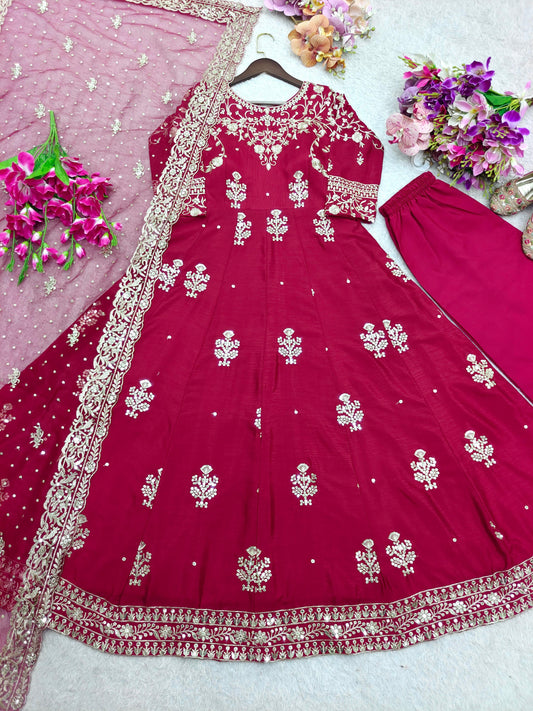 Stylish Pink Color Sequence Work Designer Gown