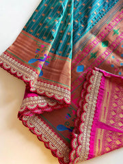 Captivating Sky Blue Color Paithani Silk Saree