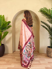 Blissful Digital Print Peach Saree