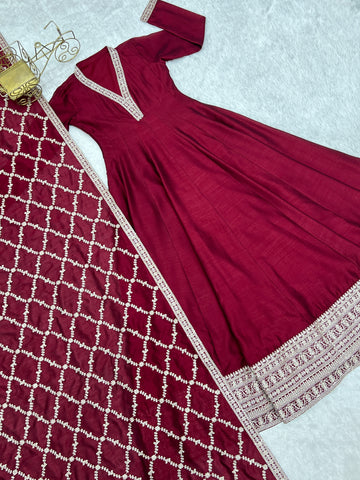 Gorgeous Heavy Work Vichitra Silk Anarkali Gown