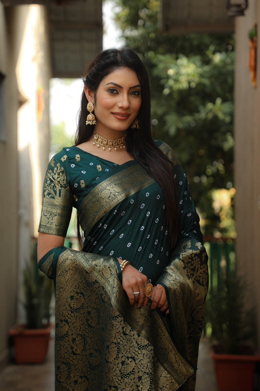 Embellished Kanjivaram Silk Green Color Zari Weaving  Saree