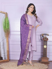 Attractive Purple Salwar Suit With Leheriya Dupatta