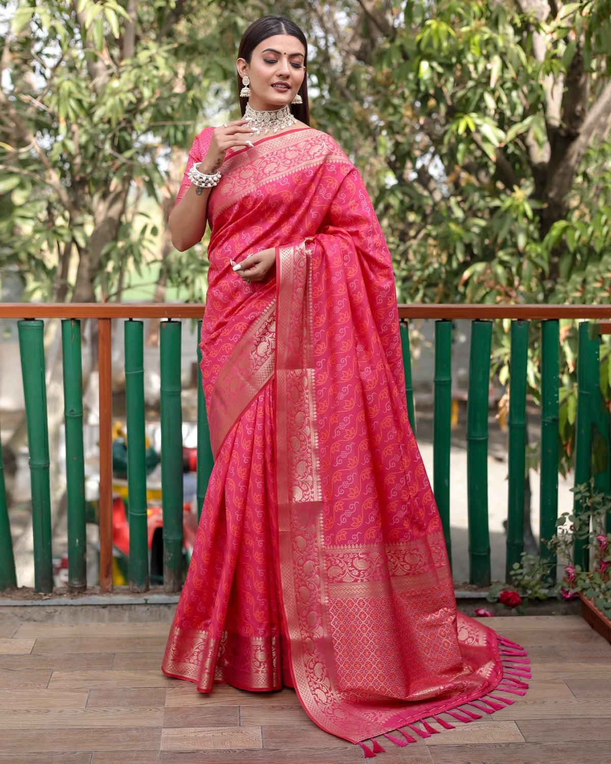 Captivating Pink Color Bandhej Patola Saree