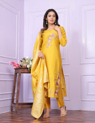 Haldi Wear Yellow Russian Silk Salwar Suit With Banarasi Dupatta