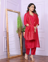 Preferable Viscose Muslin Red Color Salwar Suit