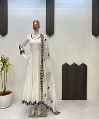 Outstanding White Color Gown Sequence Work Anarkali Gown
