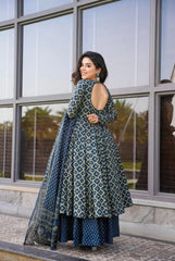 Outstanding Cotton Printed Blue Color Gown