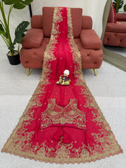 Red Sequence Work Vichitra Silk Saree