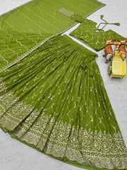 Traditional wear Embroidery Sequence Work Green Color Lehenga Choli
