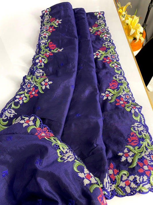Designer Tussar Silk Blue Color Saree