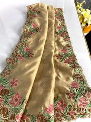 Designer Tussar Silk Cream Color Saree