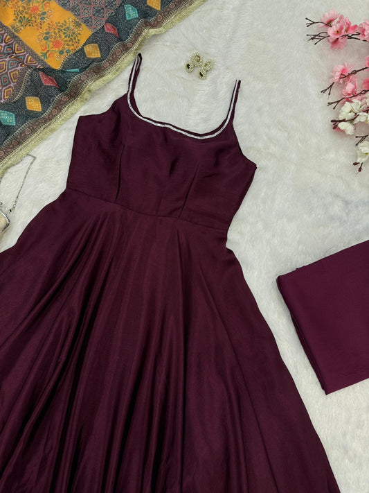 Wine Color Huge Flair Anarkali Suit