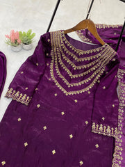 Function Wear Embroidery Work Wine Color Palazzo Suit