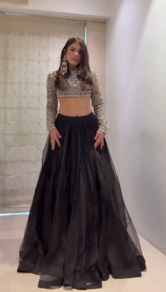Wonderful Black Color Organza Lehenga Choli