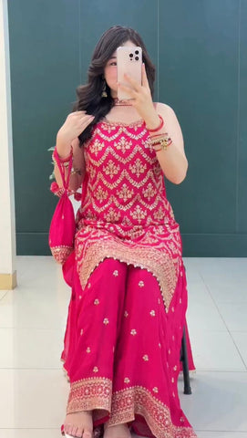 Exclusive Pink Color Sequence Work Georgette Sharara Suit