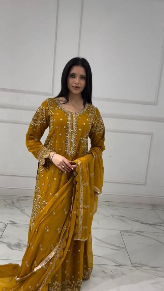 Exclusive Yellow Georgette Sequence Work Sharara Suit