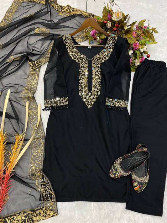 Organza Mirror Work Black Color Salwar Suit