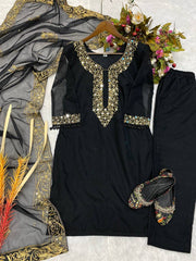 Organza Mirror Work Black Color Salwar Suit