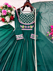 Trendy Green Georgette Embroidery Work Gown
